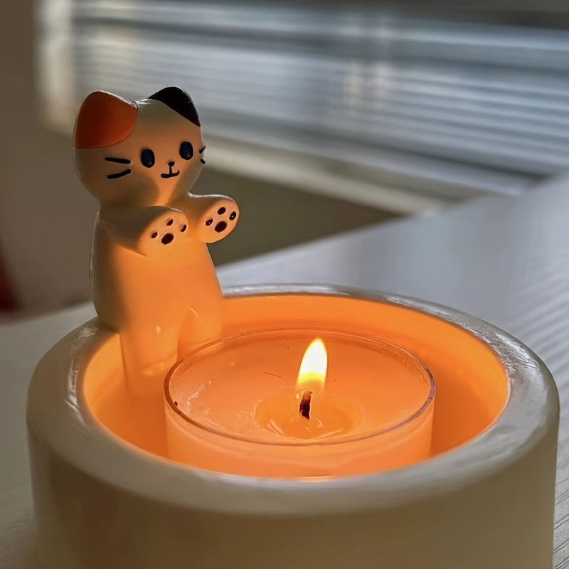 Ceramic Candle Holder with Cat Design for Gifts and Decor