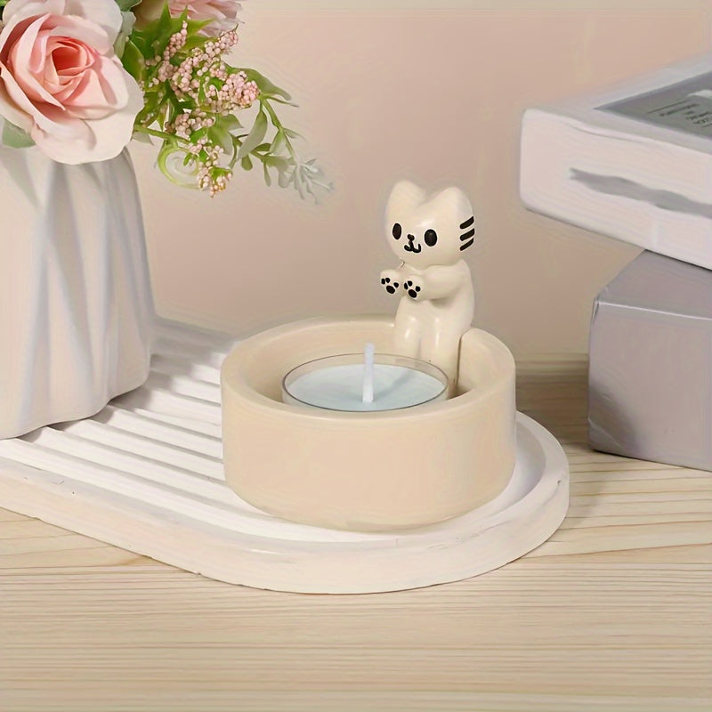 Ceramic Candle Holder with Cat Design for Gifts and Decor