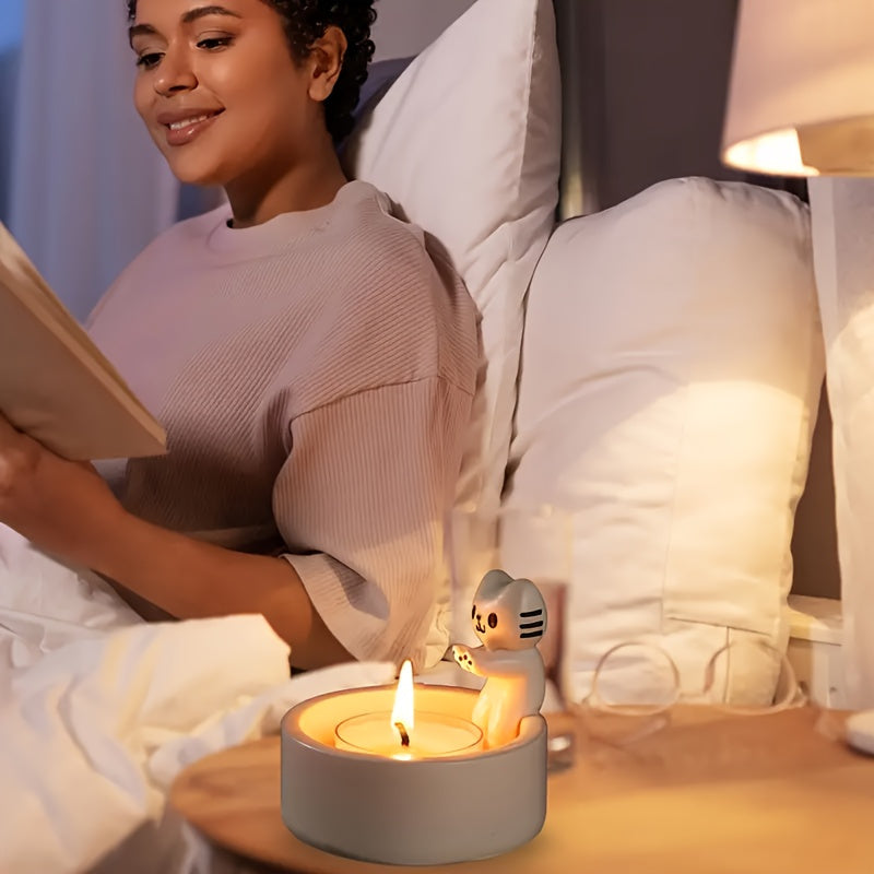 Ceramic Candle Holder with Cat Design for Gifts and Decor