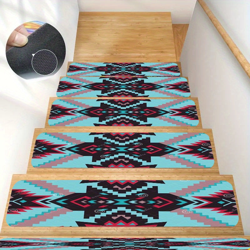 Durable Bohemian Stair Treads Non-Slip Step Mats for Indoor Wooden Stairs