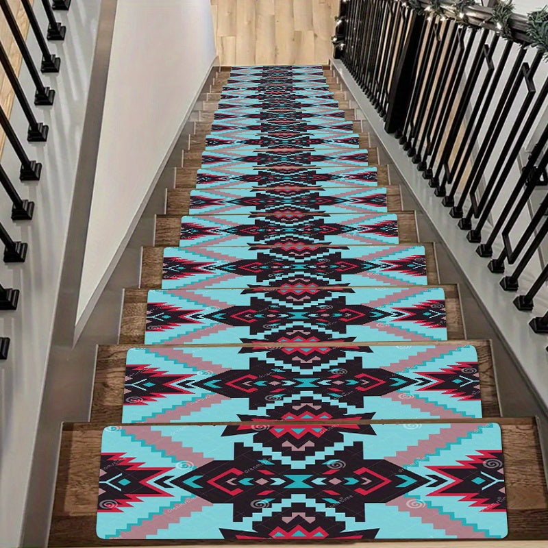 Durable Bohemian Stair Treads Non-Slip Step Mats for Indoor Wooden Stairs