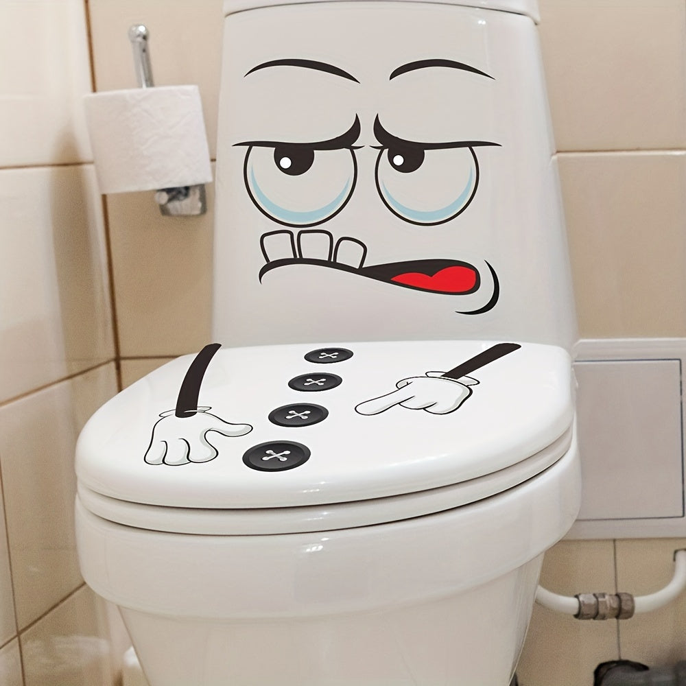 Decal de tapa de inodoro con cara sonriente, arte de pared para baño, decoración autoadhesiva