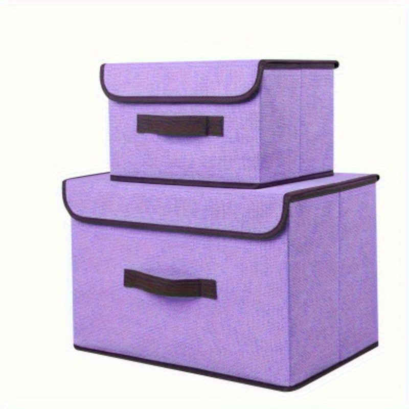 Set of 2 Linen Storage Boxes for Cosmetics Stationery and Clothing Rectangular Non-Waterproof