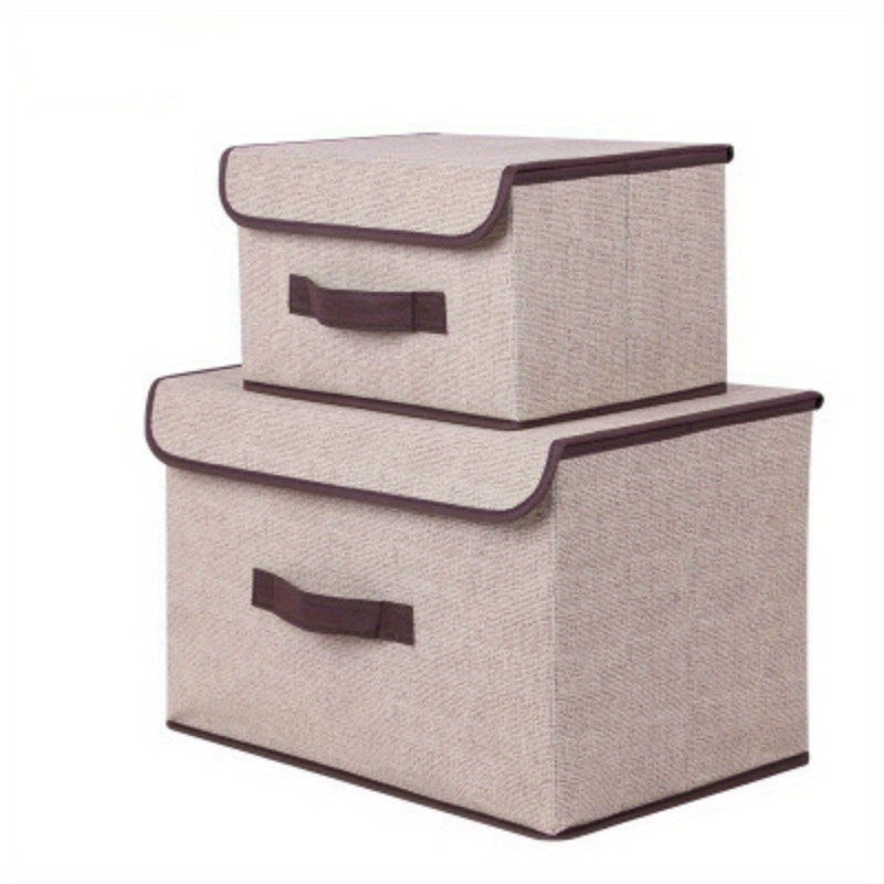 Set of 2 Linen Storage Boxes for Cosmetics Stationery and Clothing Rectangular Non-Waterproof