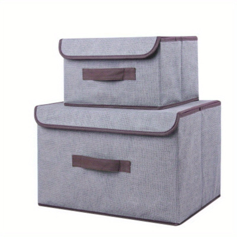 Set of 2 Linen Storage Boxes for Cosmetics Stationery and Clothing Rectangular Non-Waterproof