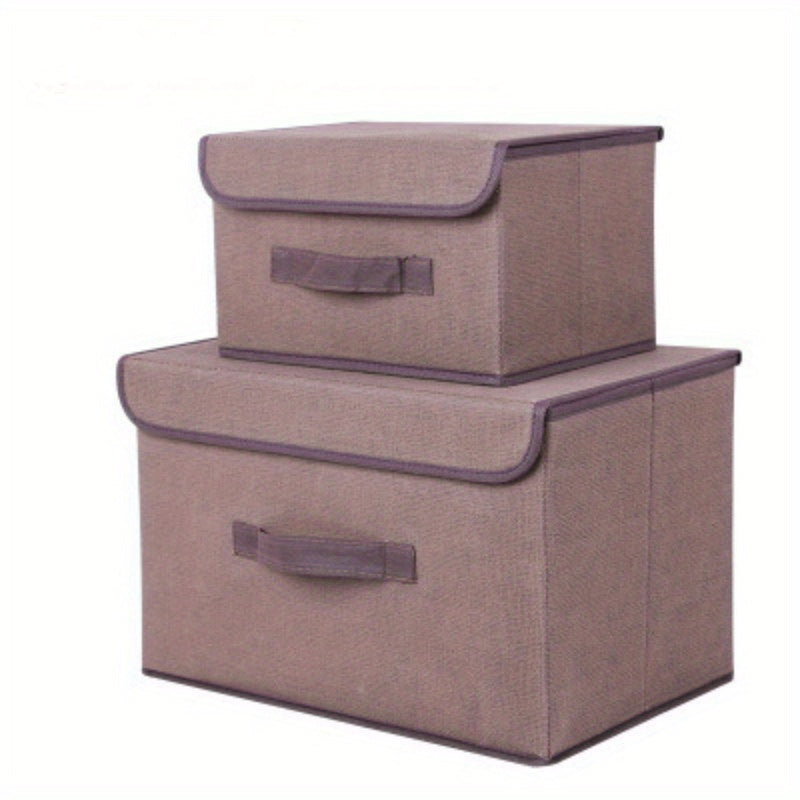 Set of 2 Linen Storage Boxes for Cosmetics Stationery and Clothing Rectangular Non-Waterproof