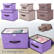 Set of 2 Linen Storage Boxes for Cosmetics Stationery and Clothing Rectangular Non-Waterproof
