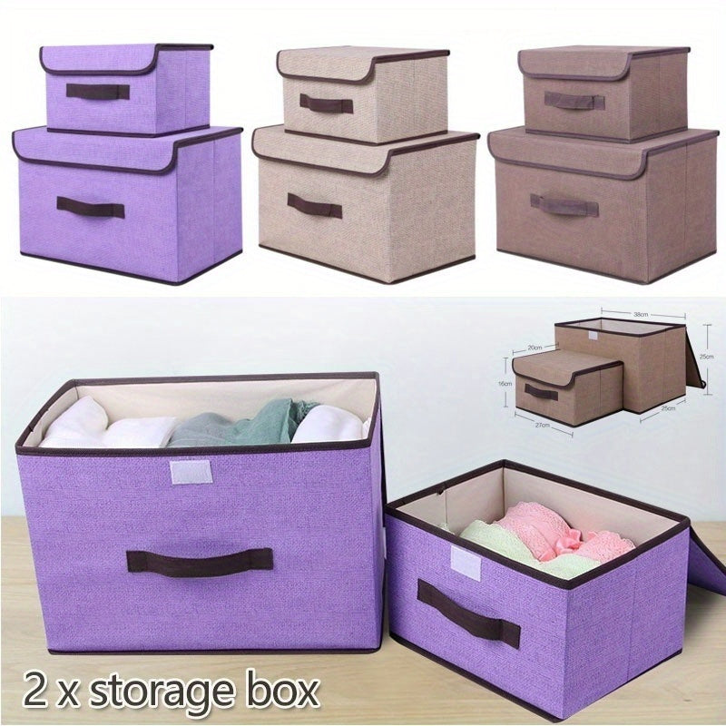 Set of 2 Linen Storage Boxes for Cosmetics Stationery and Clothing Rectangular Non-Waterproof