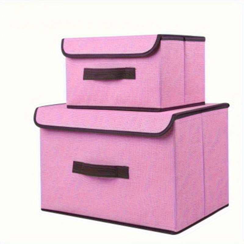Set of 2 Linen Storage Boxes for Cosmetics Stationery and Clothing Rectangular Non-Waterproof