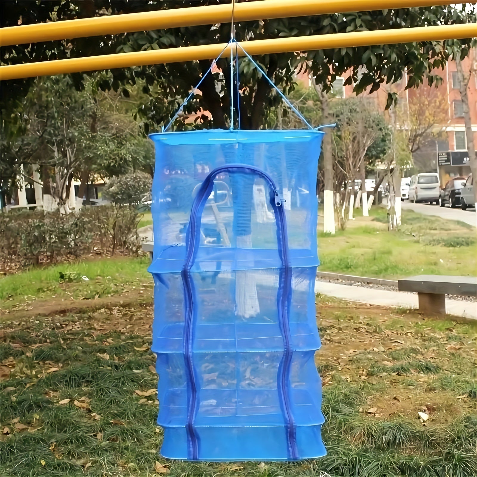 3-qavatli yigʻiladigan oziq-ovqat quritish racki, tarmoq tarmogʻi va zipli kirish bilan