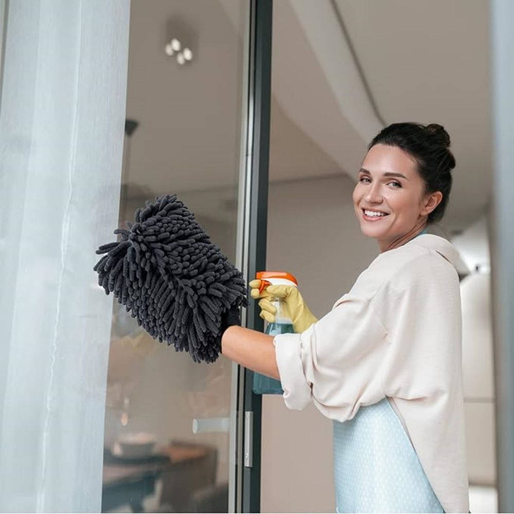 Guantes de microfibra gris para lavado y secado de autos, ultra suaves y absorbentes