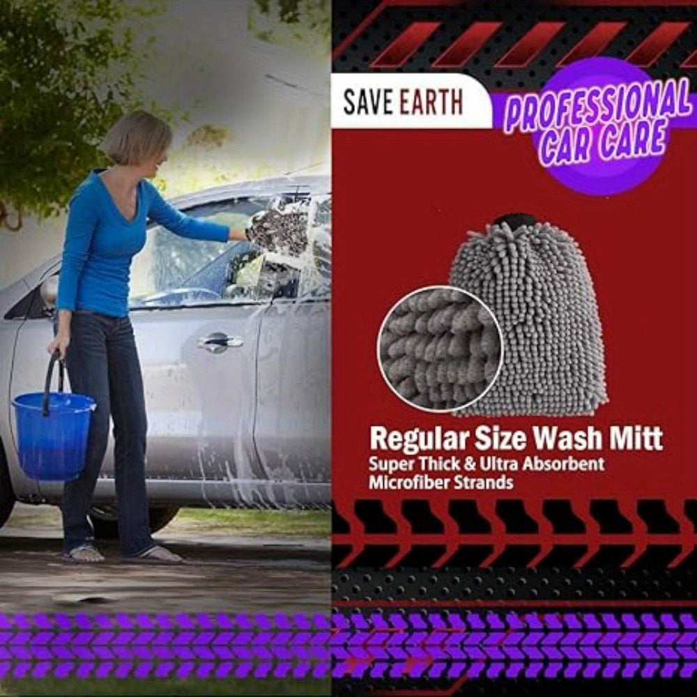 Gray Microfiber Car Wash Drying Mitts Ultra-Soft and Absorbent