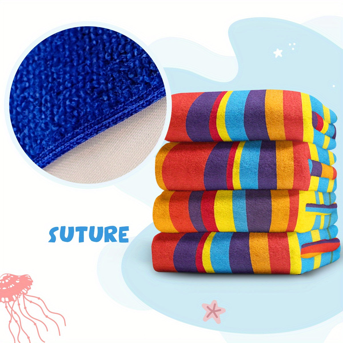 Tropical Stripe Quick-Dry Beach Towel Ultra-Soft Absorbent for Pool Bath