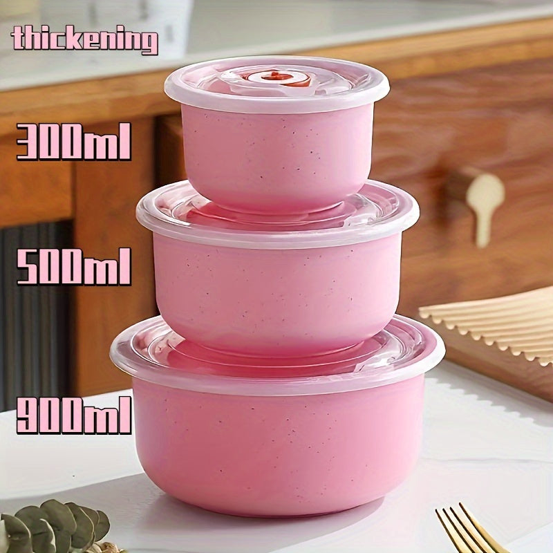 Set of Three Wheat Straw Plastic Bowls Microwave Safe Round Bento Boxes Light Green with Lids for Food Storage and Travel