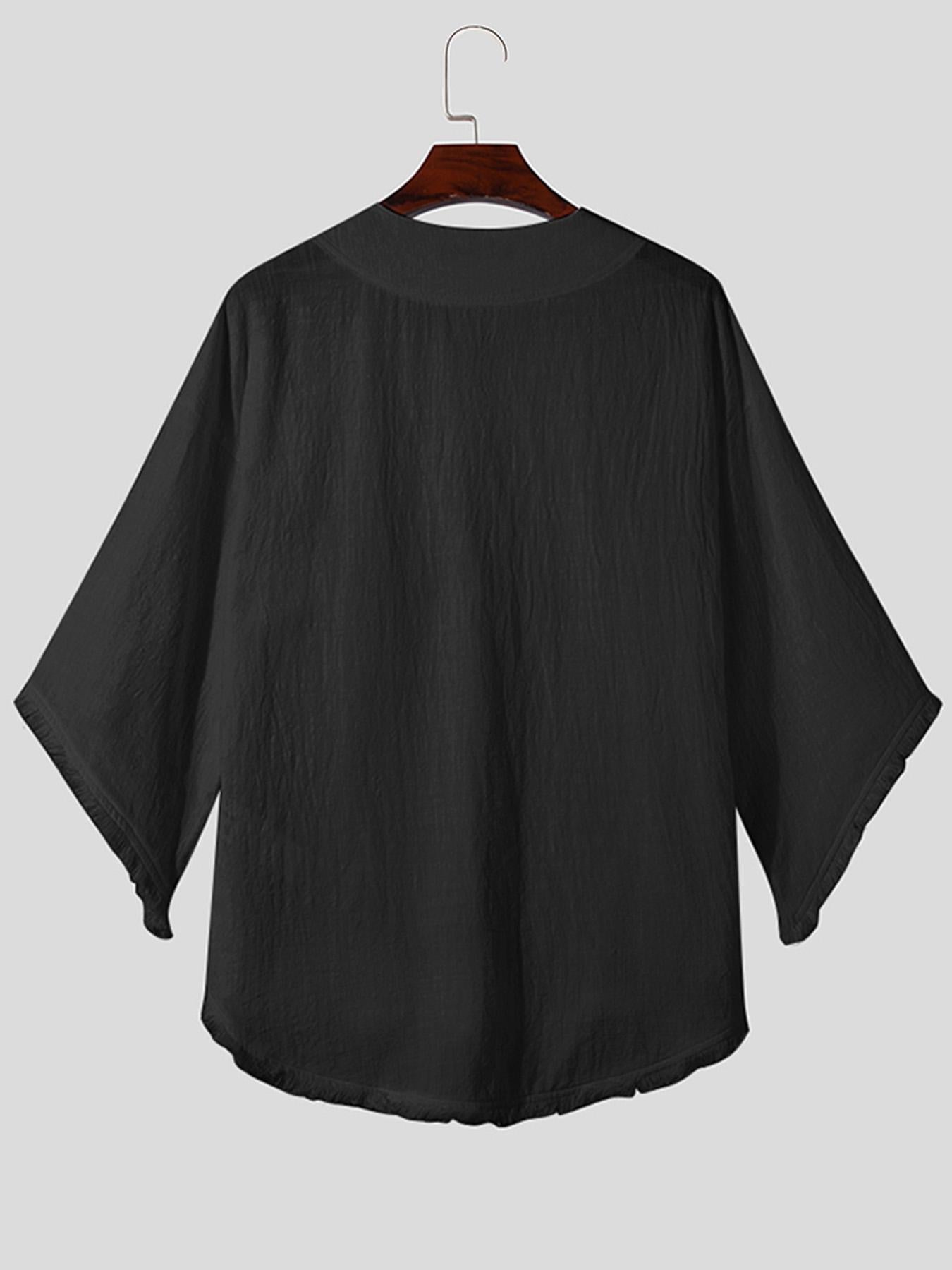 INCERUN Erkaklar uchun Tasodifiy V-yoqasi T-Shirt, 100% Paxta, Cho'zilmaydigan, Erkin Kesim, Bir Rangli, To'qilgan Matodan, Kattalar uchun Yozgi T-Shirt, KATTA O'lcham