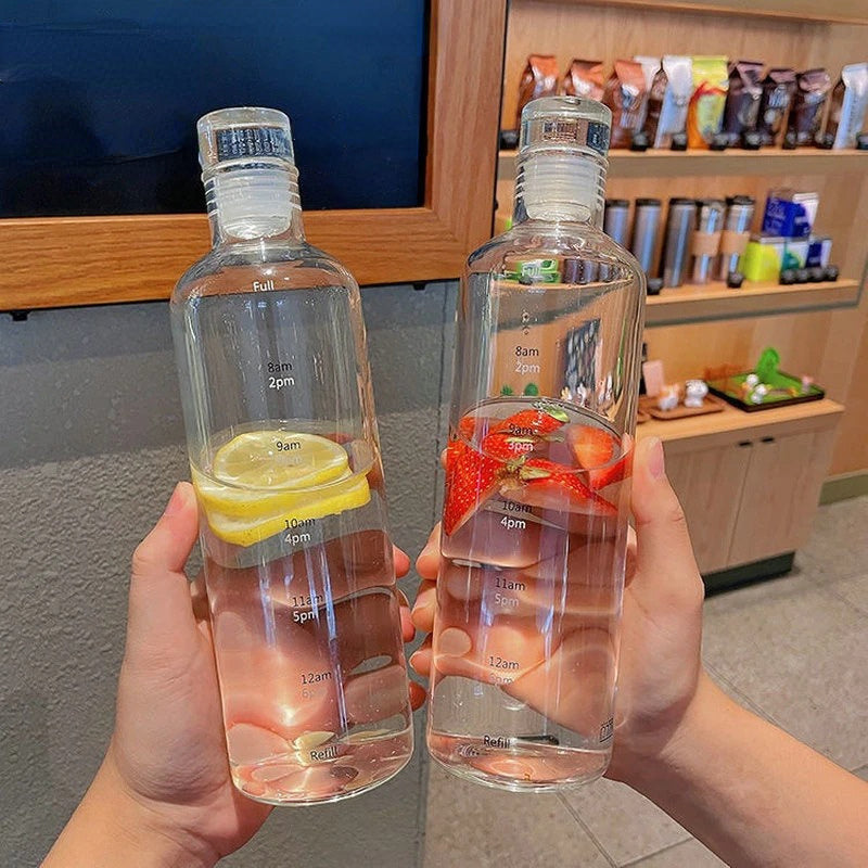 Портативная бутылка для воды с лимонным настоем и временными отметками – доступна в объемах 500 мл/700 мл – непротекаемая, прочная, без BPA – чашка-напоминание о гидратации