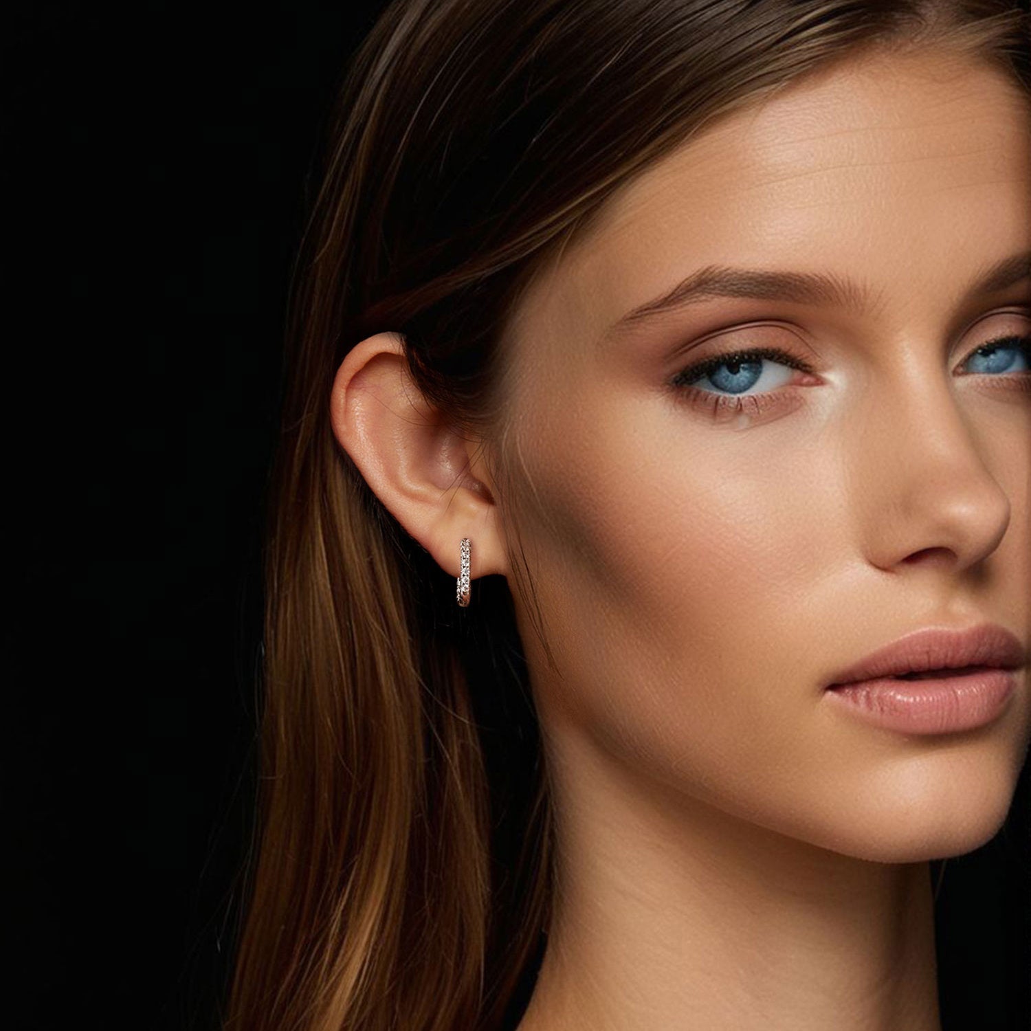 Sterling Silver Hoop Earrings with Moissanite Stones and Platinum Plated Ear Cuffs