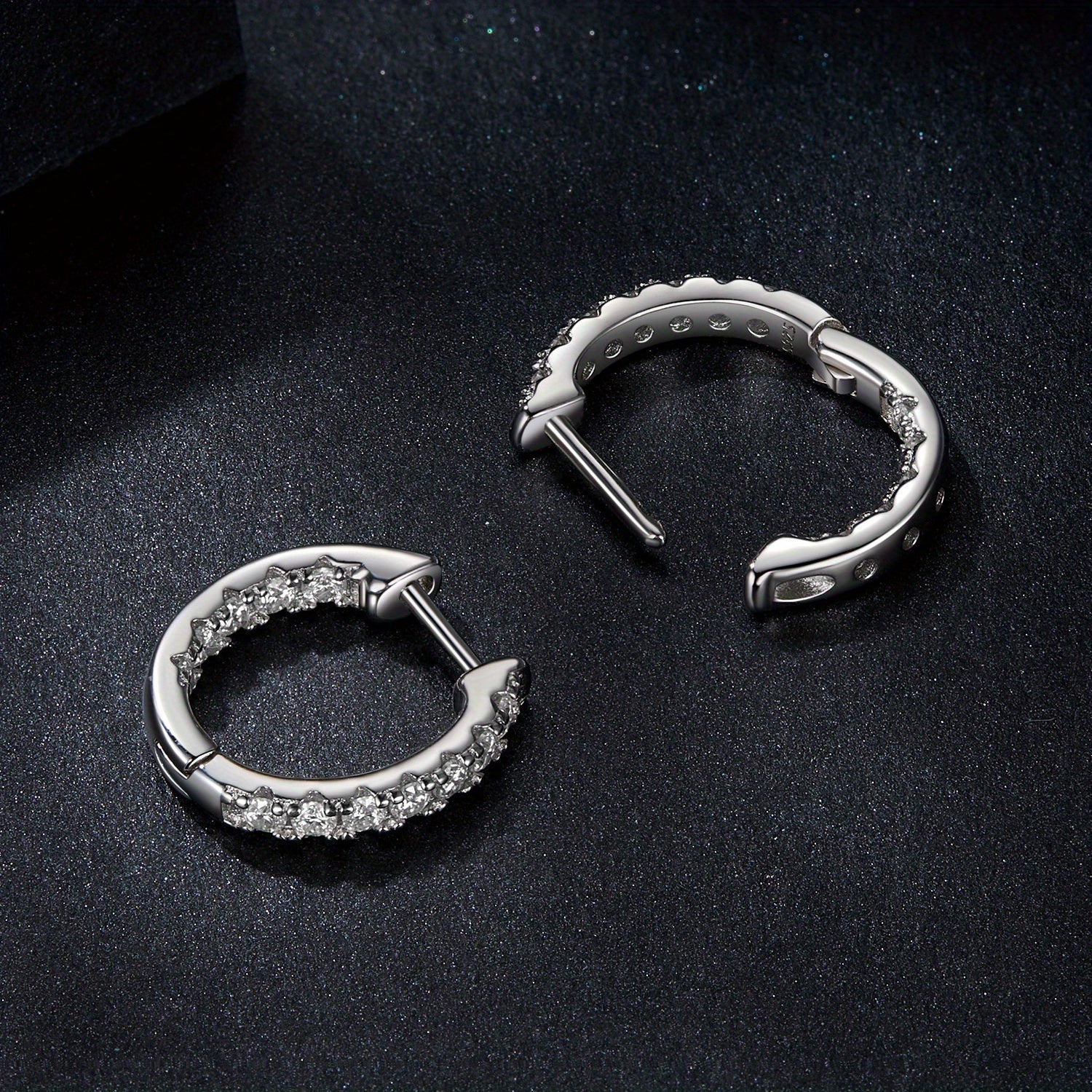 Sterling Silver Hoop Earrings with Moissanite Stones and Platinum Plated Ear Cuffs