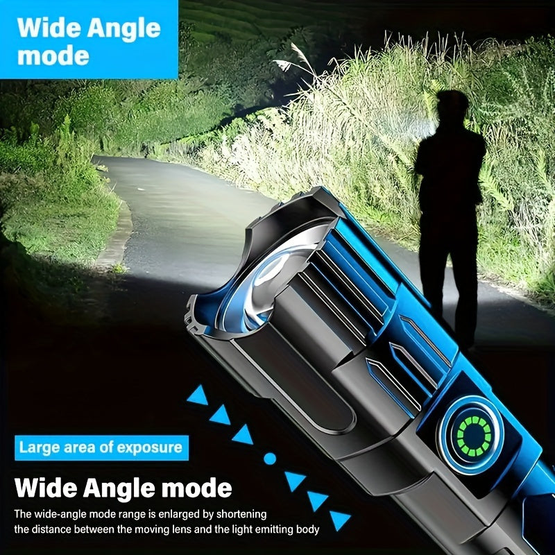 USB перезаряжаемый светодиодный фонарь с дальнобойным освещением, выдвижным дизайном и телескопической фокусировкой для кемпинга и походов.