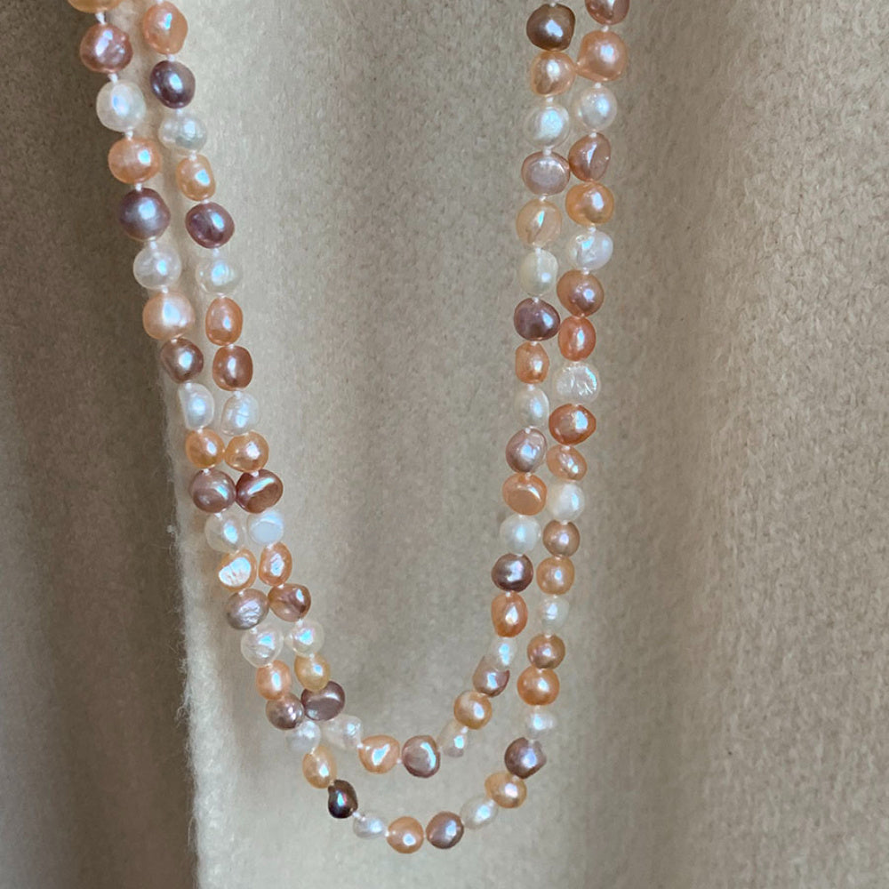 Freshwater Pearl Necklace Long Baroque Chain Natural White Champagne Lavender Spring Summer Jewelry