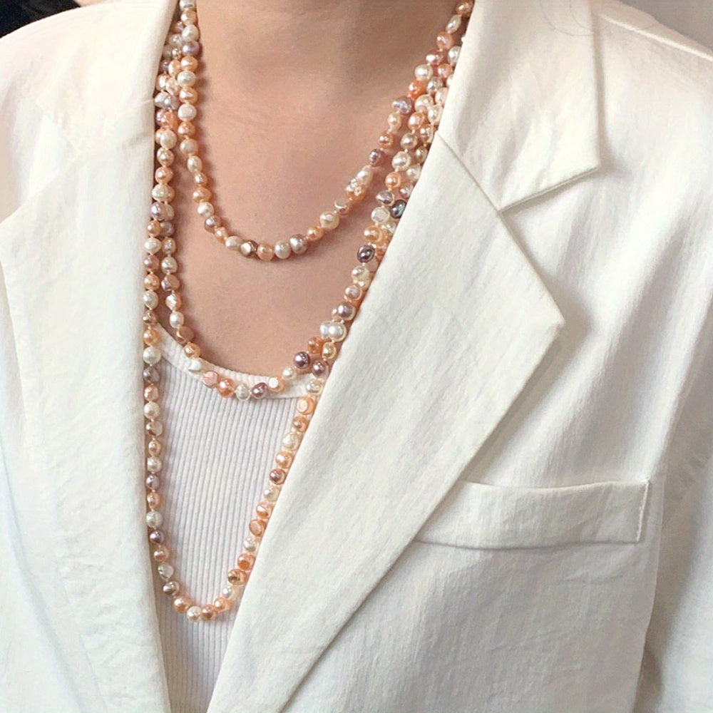 Freshwater Pearl Necklace Long Baroque Chain Natural White Champagne Lavender Spring Summer Jewelry