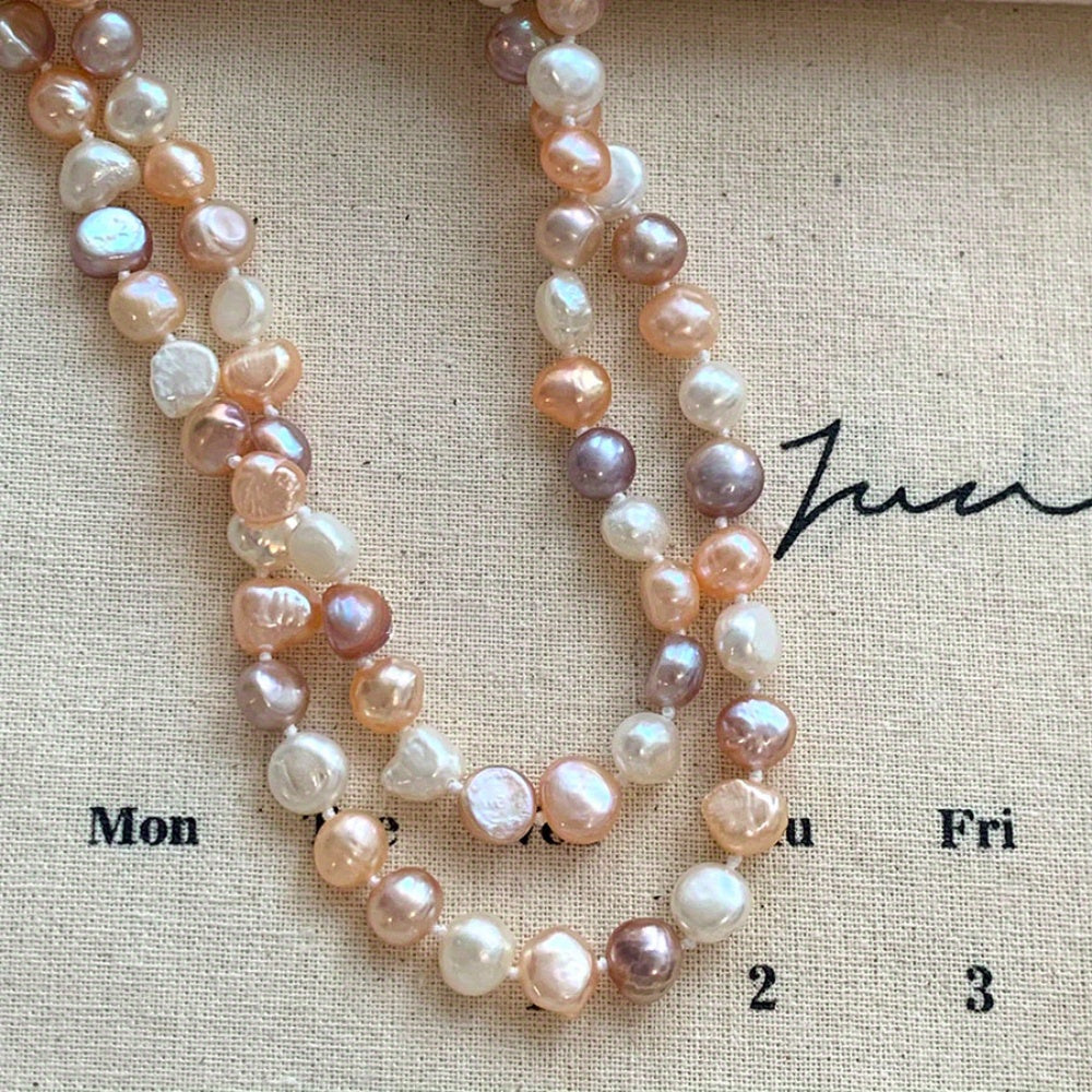 Freshwater Pearl Necklace Long Baroque Chain Natural White Champagne Lavender Spring Summer Jewelry