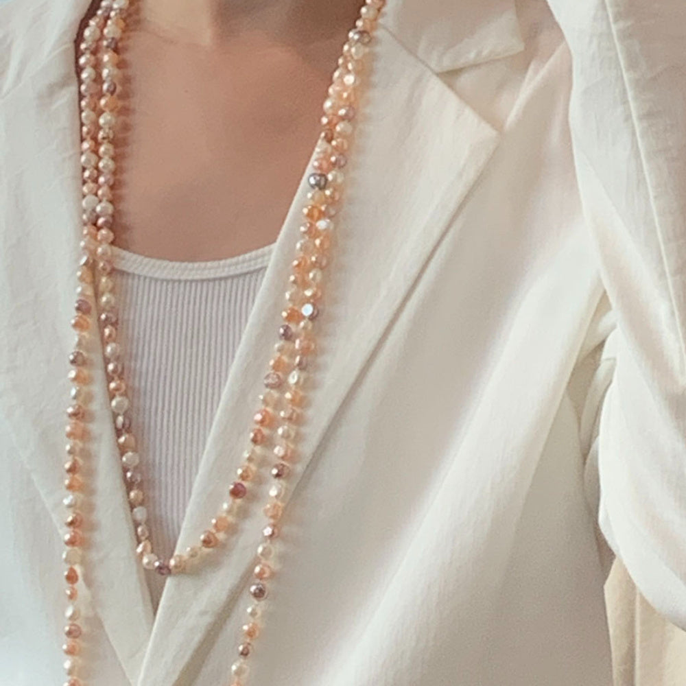 Freshwater Pearl Necklace Long Baroque Chain Natural White Champagne Lavender Spring Summer Jewelry