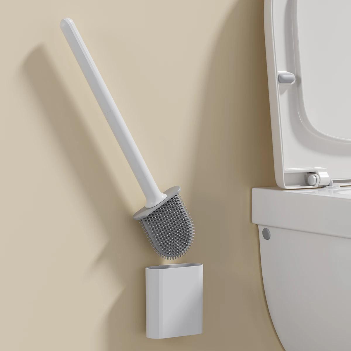 Soft Grip Toilet Brush Wall Mount Detachable Rod Bathroom Cleaning Tool