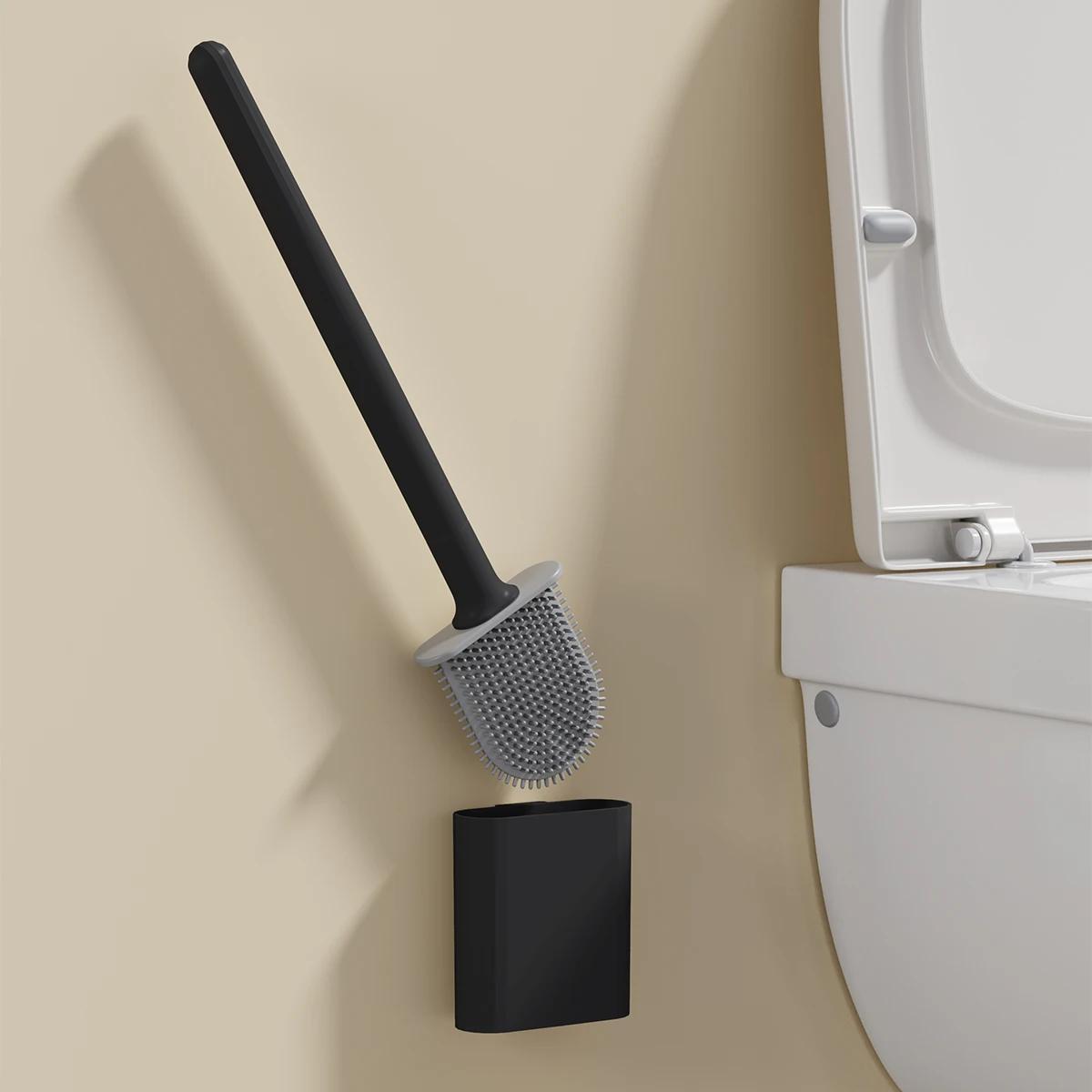 Soft Grip Toilet Brush Wall Mount Detachable Rod Bathroom Cleaning Tool