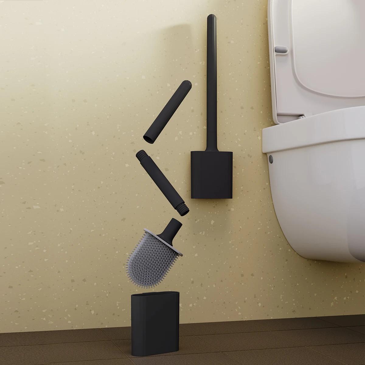 Soft Grip Toilet Brush Wall Mount Detachable Rod Bathroom Cleaning Tool