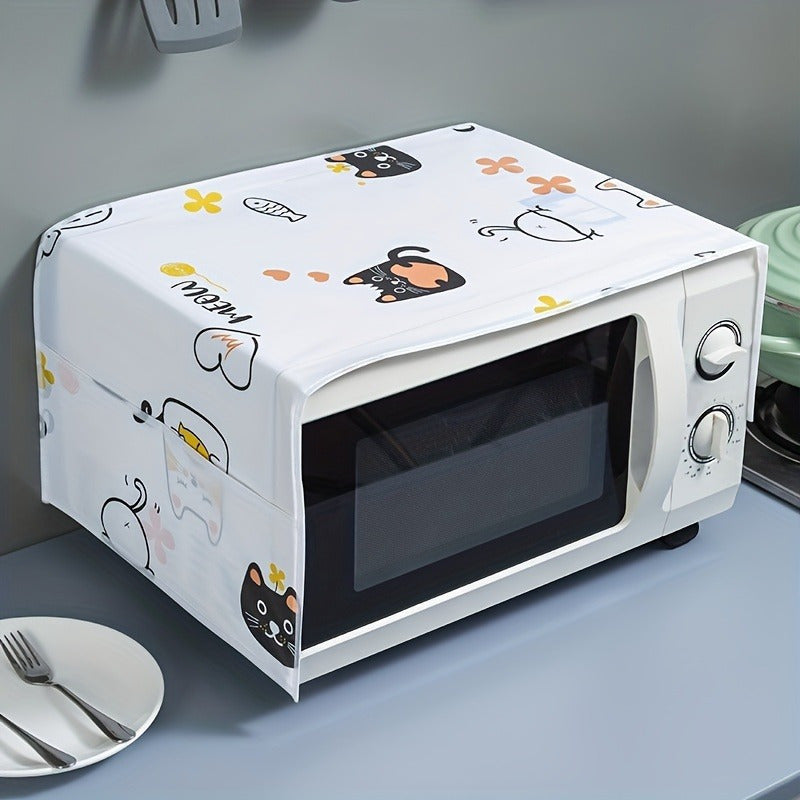 Cartoon Microwave Oven Dust Cover with Oil Smoke Protection and Hanging Storage Bag
