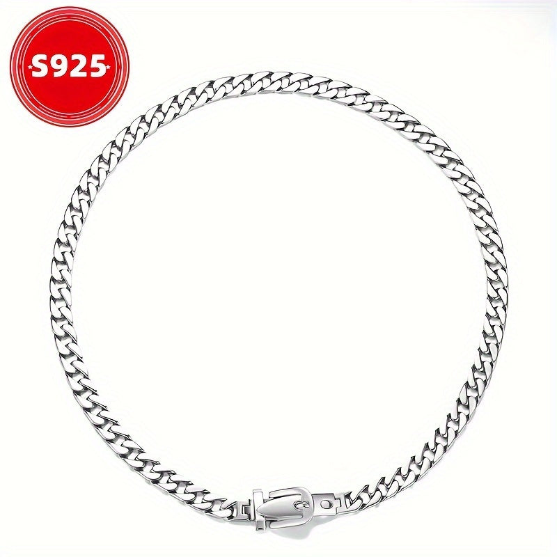 Vintage Style Sterling Silver Belt Buckle Collarbone Chain Necklace for Casual Wear