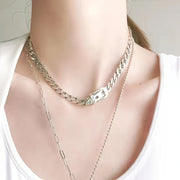 Vintage Style Sterling Silver Belt Buckle Collarbone Chain Necklace for Casual Wear