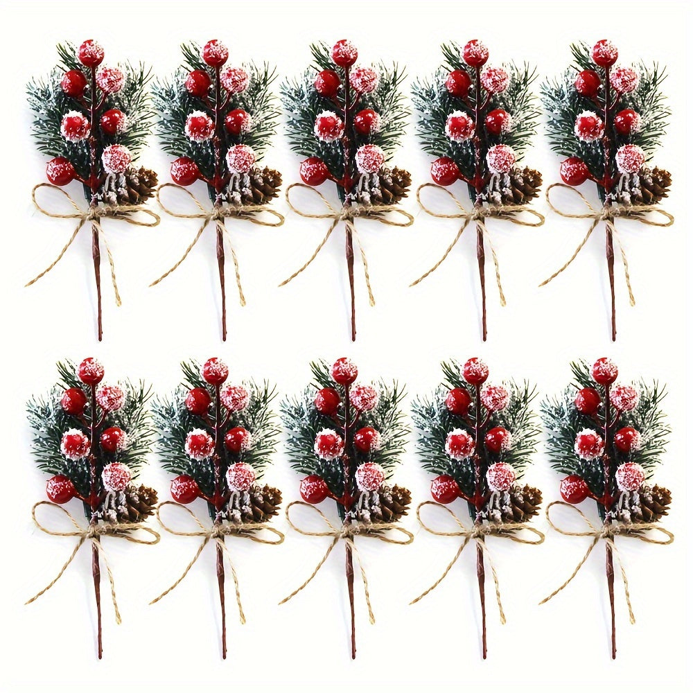 Set of 10 Christmas Artificial Pine Bouquets with Cones Berries and Snowflakes