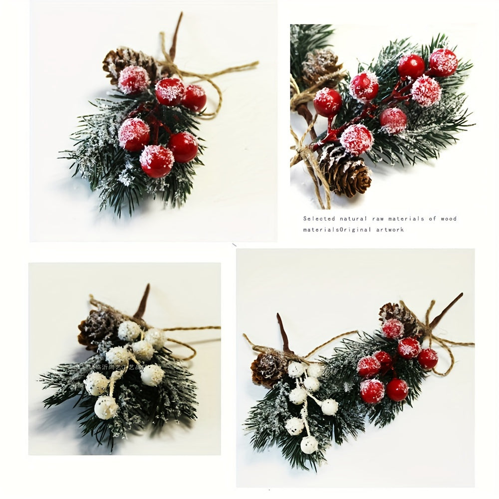 Set of 10 Christmas Artificial Pine Bouquets with Cones Berries and Snowflakes