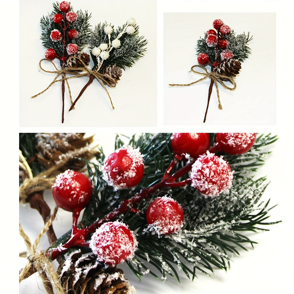 Set of 10 Christmas Artificial Pine Bouquets with Cones Berries and Snowflakes