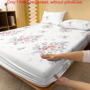 Floral Print Fitted Sheet and Quilted Bed Cover Set Polyester Machine Washable Fits Up to 29cm
