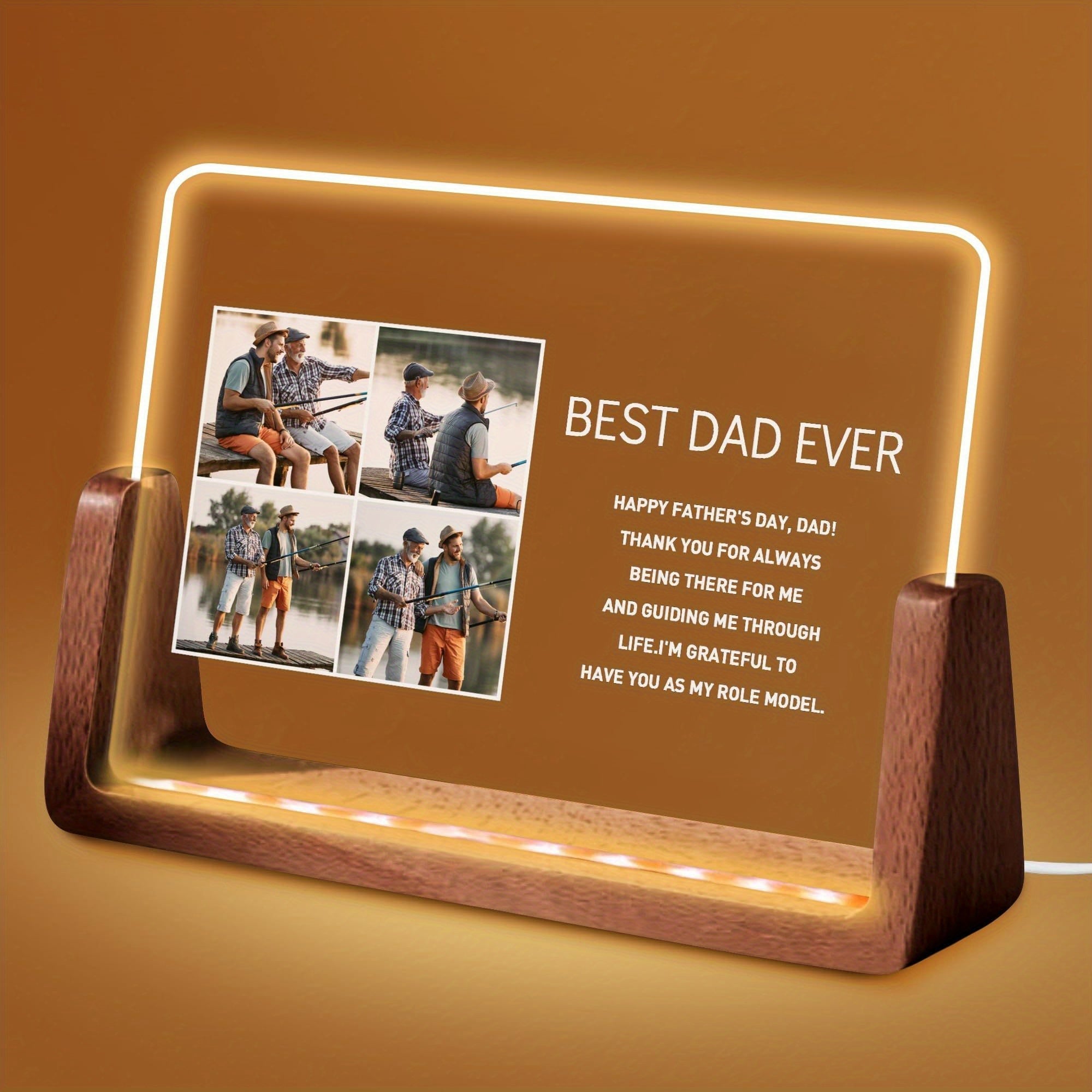 Acrylic Night Light with HD Flexiglass and Wooden Base for Father's Day