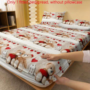 Quilted Fitted Sheet Teddy Bear Couple Print Soft Brushed Polyester Fits Mattresses Up to 29cm