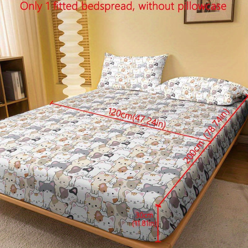 Funda de colchón ajustada con patrón de gatos adorables, cubierta de cama acolchada de poliéster para colchón de hasta 29cm