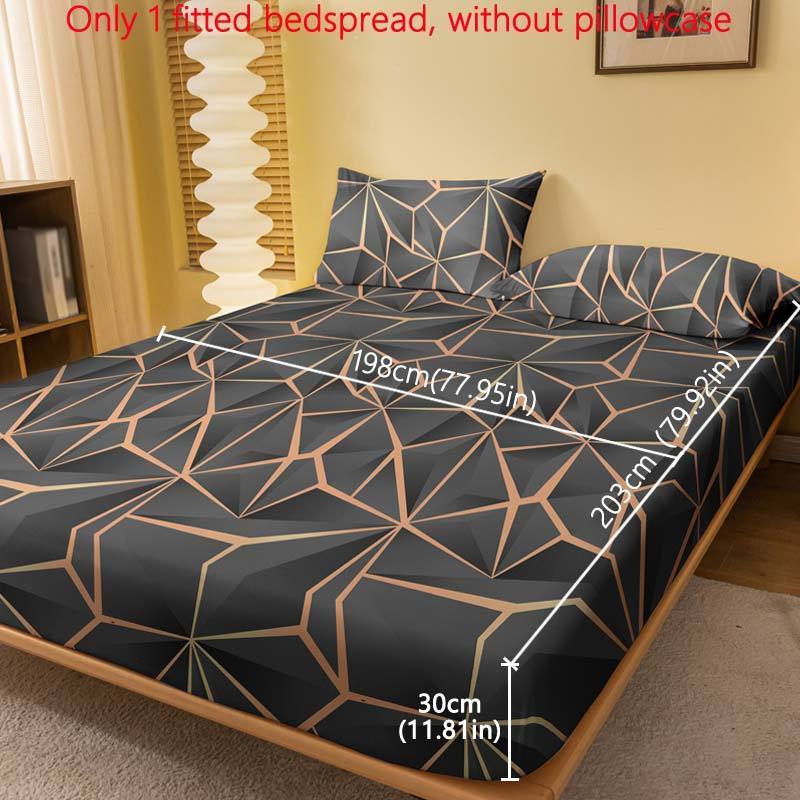 Geometric Gold Pattern Fitted Sheet Soft Brushed Polyester Deep Pocket Bed Sheet