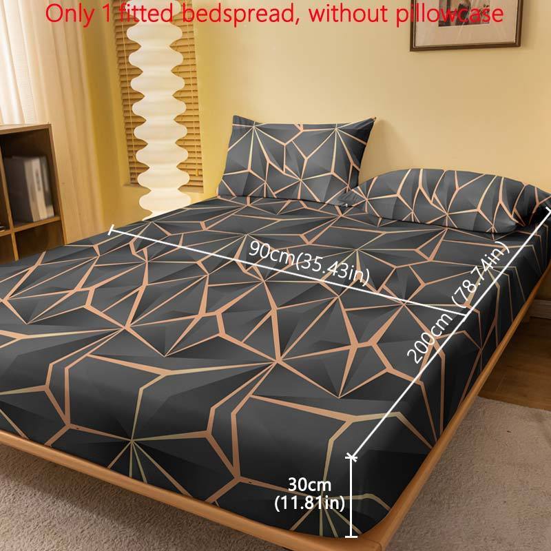 Geometric Gold Pattern Fitted Sheet Soft Brushed Polyester Deep Pocket Bed Sheet