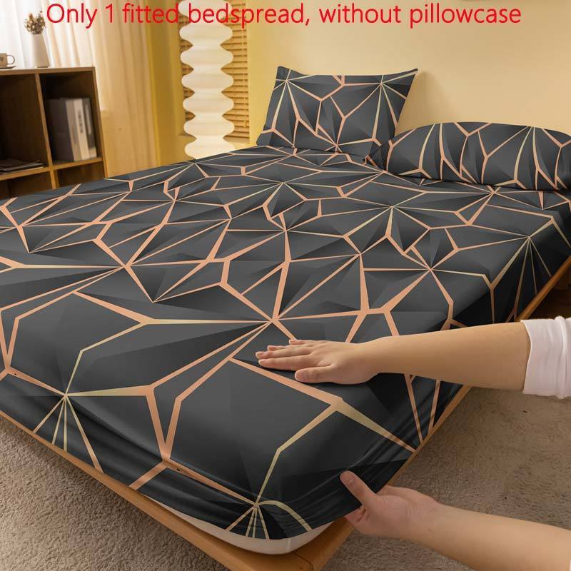Geometric Gold Pattern Fitted Sheet Soft Brushed Polyester Deep Pocket Bed Sheet