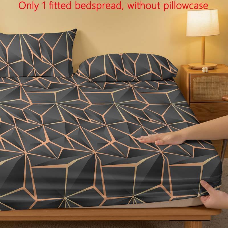 Geometric Gold Pattern Fitted Sheet Soft Brushed Polyester Deep Pocket Bed Sheet