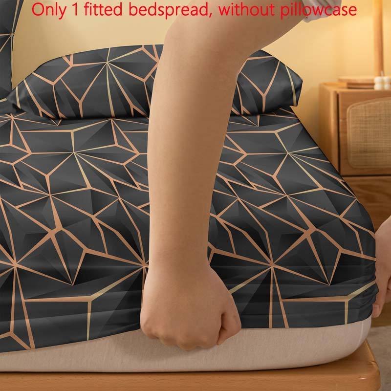 Geometric Gold Pattern Fitted Sheet Soft Brushed Polyester Deep Pocket Bed Sheet