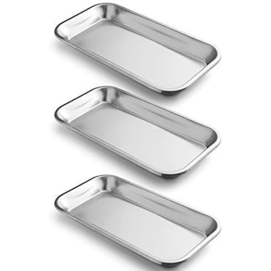 Stainless Steel Utility Trays Set of 3 for Lab Instruments Tattoo Tools and Medical Supplies