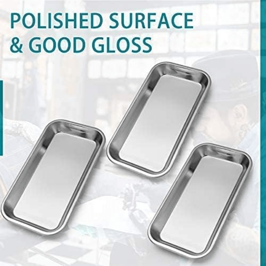 Stainless Steel Utility Trays Set of 3 for Lab Instruments Tattoo Tools and Medical Supplies