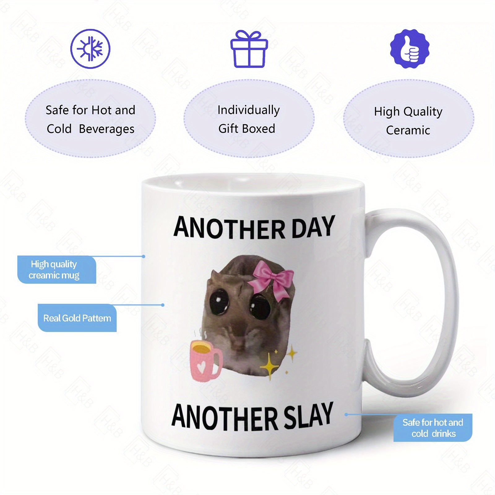 11oz Ceramic Coffee Mug with 7 Color Options and "Another Day, Another Slay" Phrase