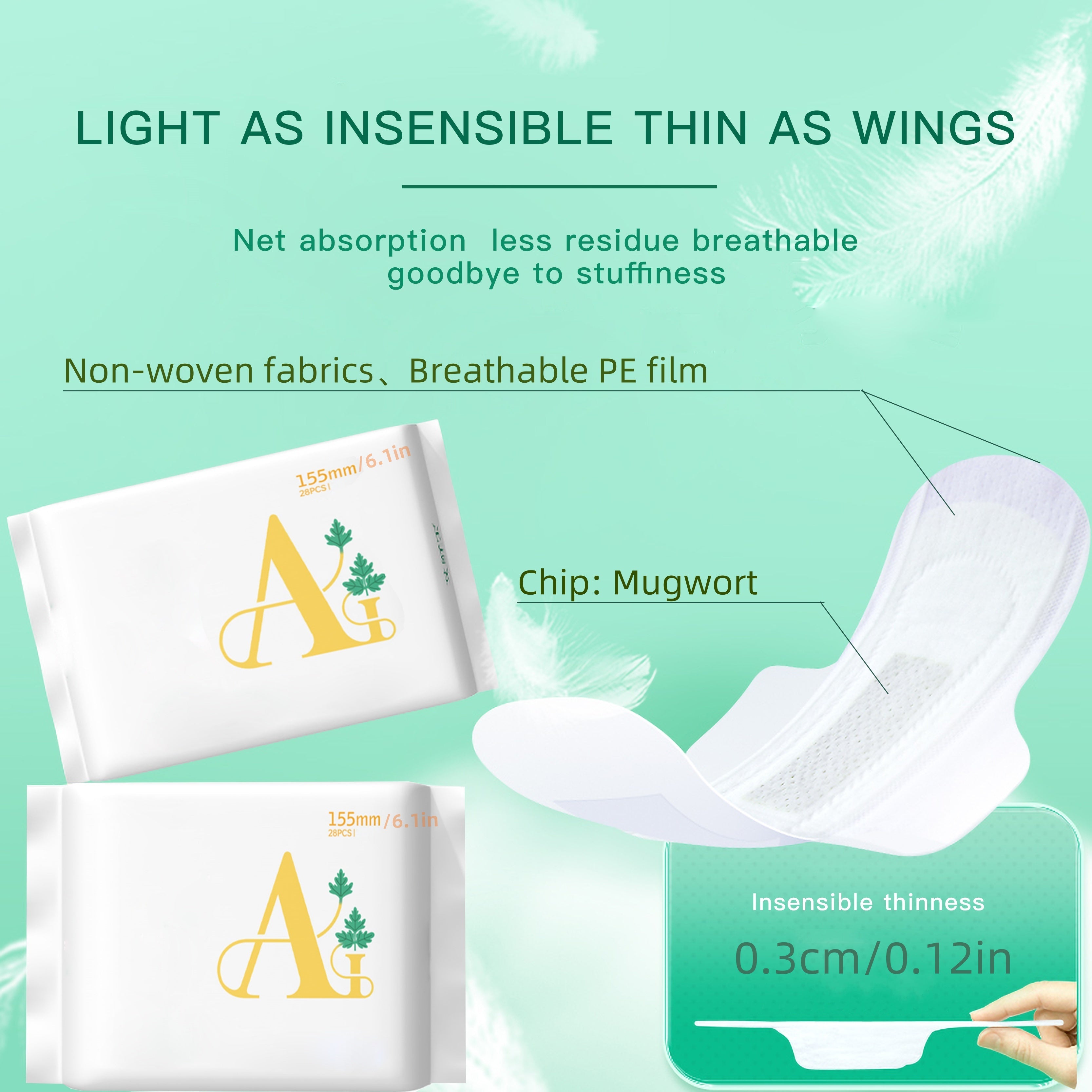 Ultra-Thin Disposable Menstrual Pads 155mm Breathable Leak-Proof Light Touch Pack of 28