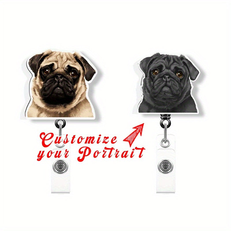 Reloj de insignia personalizado con foto de mascota con cara de perro o gato y nombre, clip de identificación de enfermera de acrílico